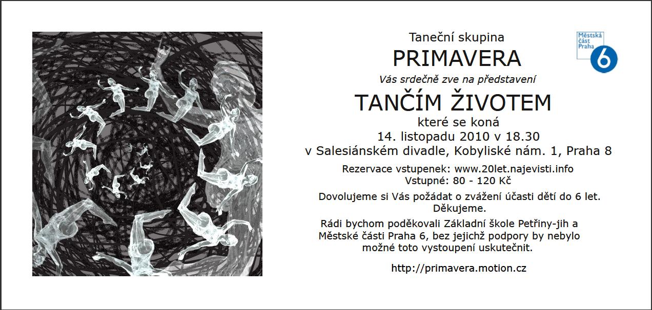 Pozvánka na představení taneční skupiny Primavera